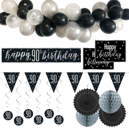 90th Birthday Black & Silver Glitz Decoration Pack