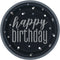 Birthday Glitz Black & Silver Plates - 23cm - Pack of 8