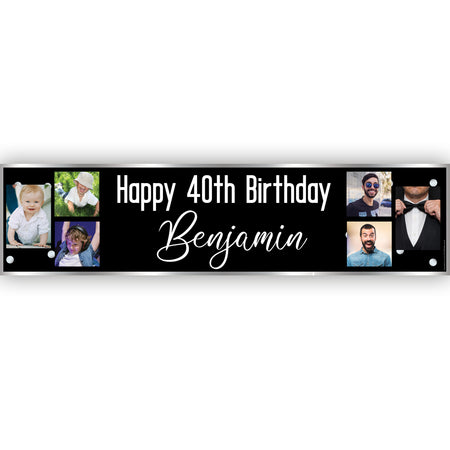 Multi Photo Black and Silver Glitz Personalised Photo Banner - 1.2m