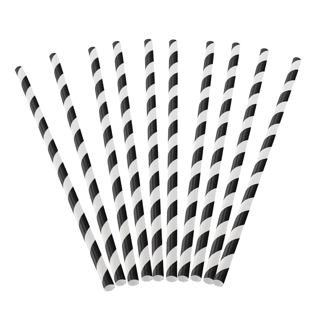 Black Striped Paper Straws - Pack of 10
