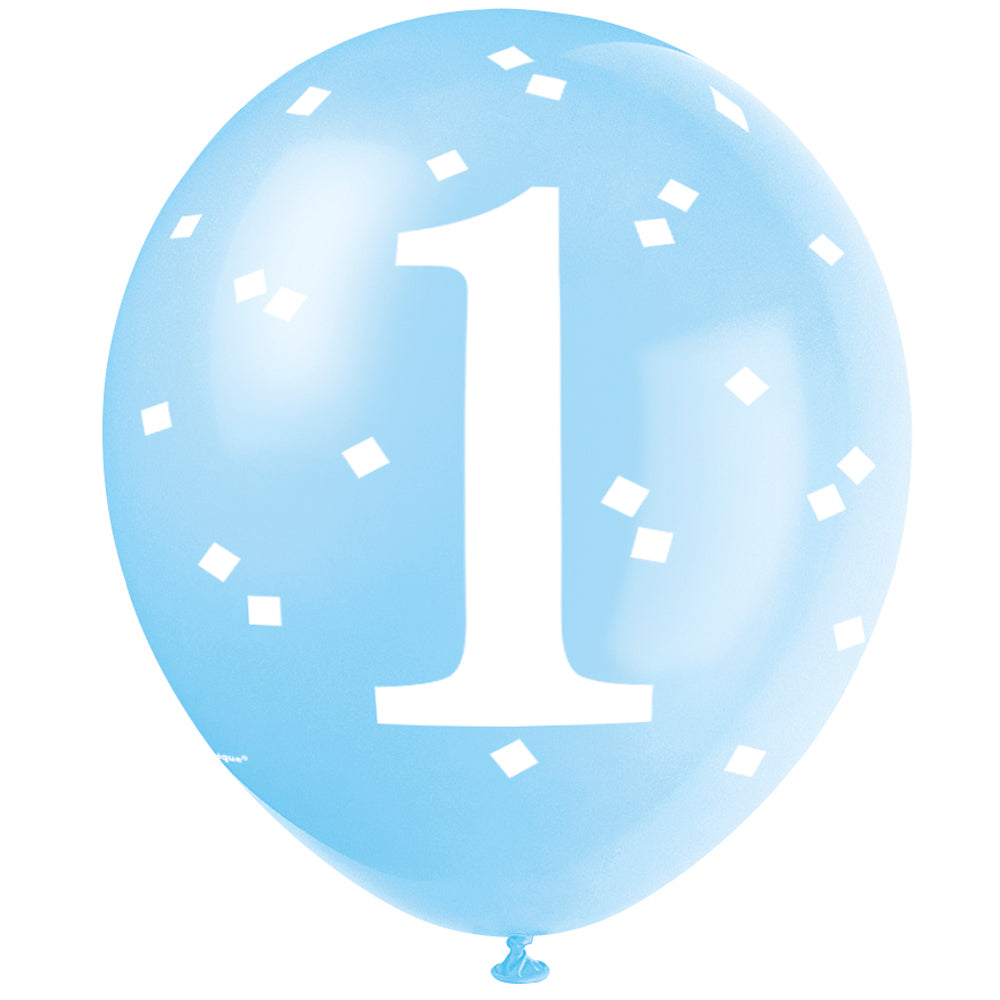 1st Birthday Blue Latex Balloon - 12" - Pack of 5