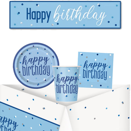 Blue & Silver Birthday Glitz Tableware Pack for 8 with FREE Banner!