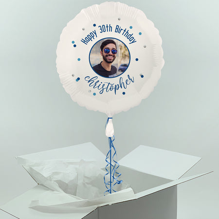 Inflated Personalised Photo Balloon -  Blue Glitz