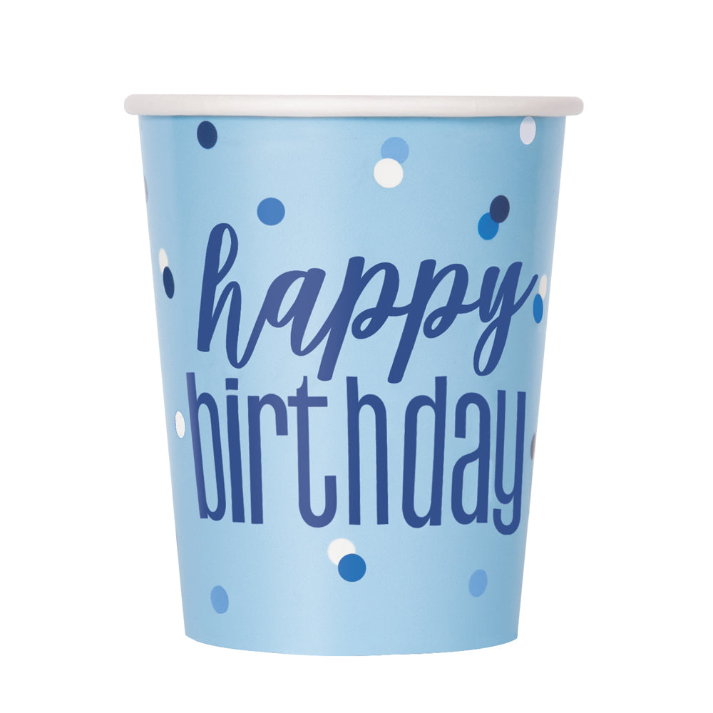 Birthday Glitz Blue Happy Birthday Paper Cups - 250ml - Pack of 8