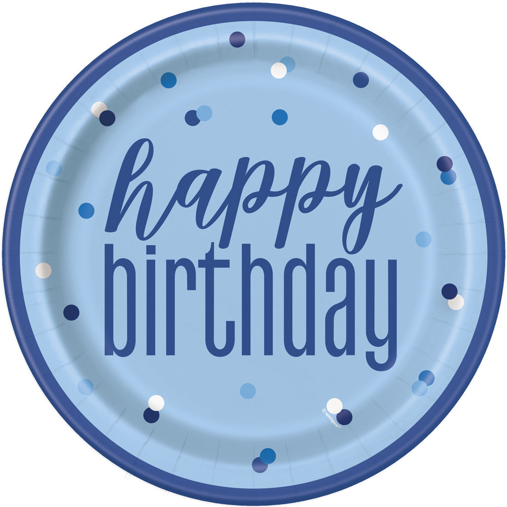 Birthday Glitz Blue Plates - 22.9cm - Pack of 8