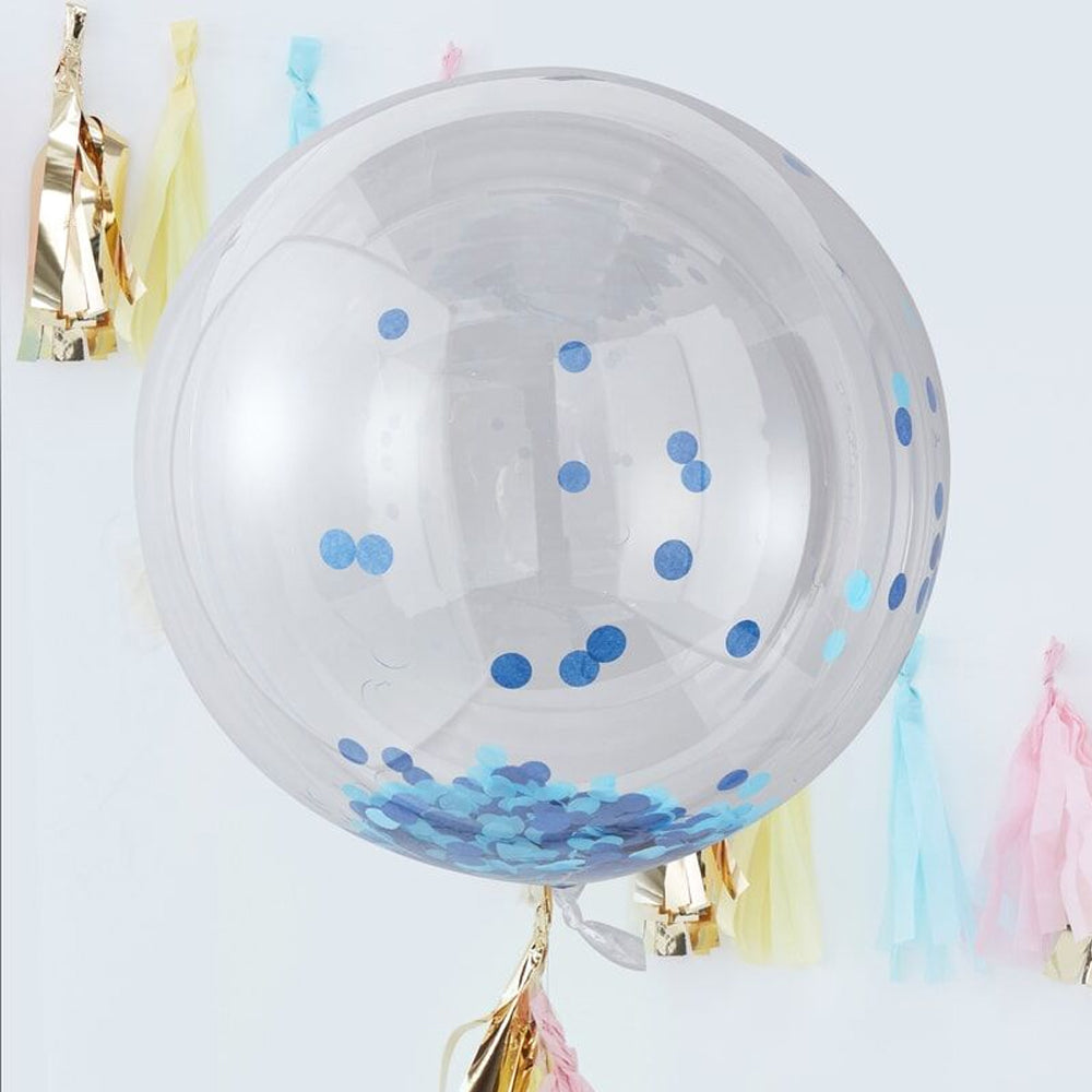 Large Orb Balloons with Blue Confetti - 91cm - Pack of 3