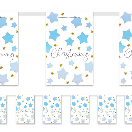 Christening Blue Ombre Stars Paper Bunting - 2.4m