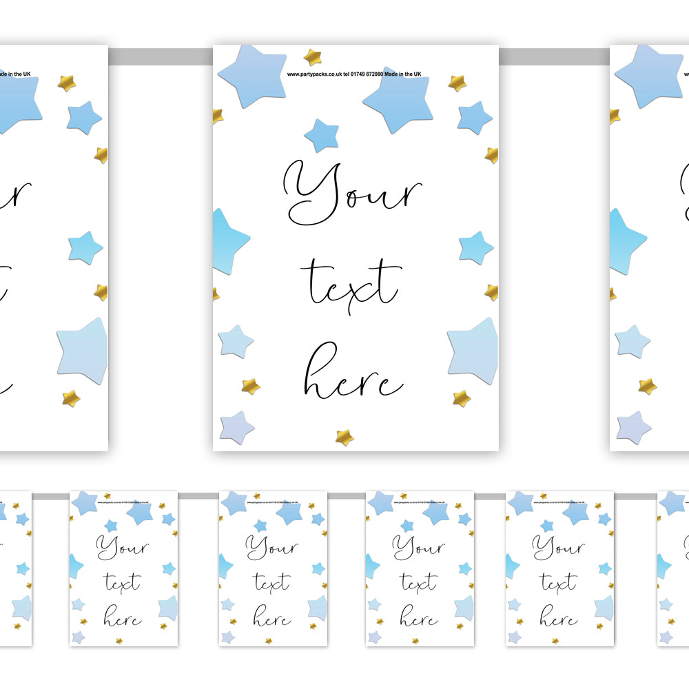 Blue Ombre Stars Personalised Flag Paper Bunting Decoration - 3m