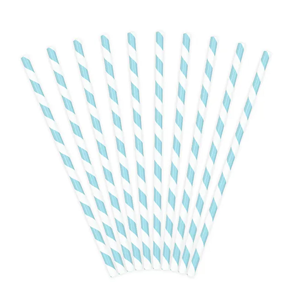 Pale Blue Stripes Paper Straws - Pack of 10