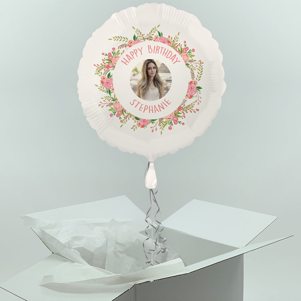 Inflated Personalised Photo Balloon-  Boho Flowers Design