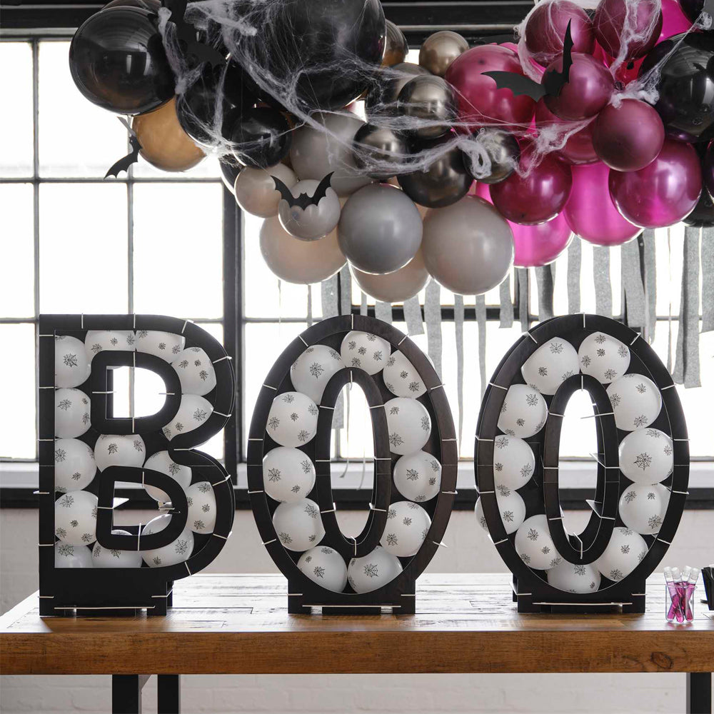 Black BOO Halloween Mosaic Stand Kit with Cobweb Balloons