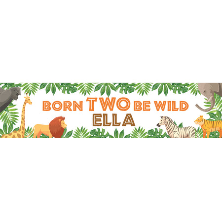 Personalised 'Born TWO Be Wild' Jungle Animals Banner Decoration - 1.2m