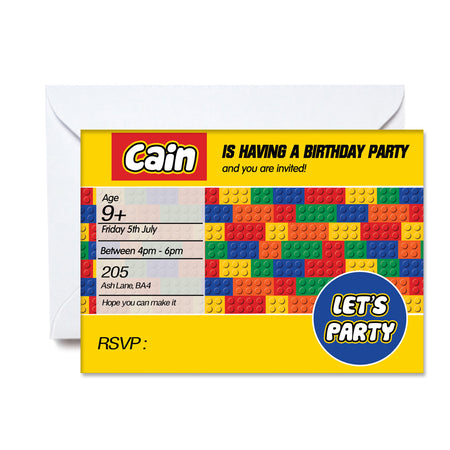 Personalised Building Blocks Invites - Pack of 16