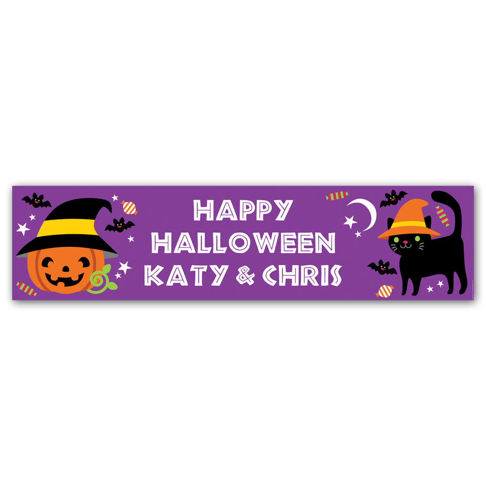 Cat & Pumpkin Halloween Personalised Banner Decoration - 1.2m