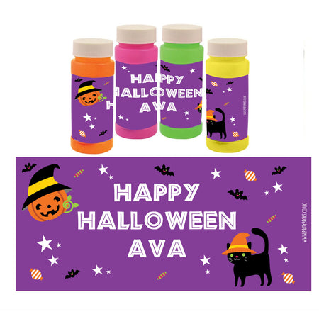 Personalised Bubbles - Cat & Pumpkin Halloween - Pack of 8