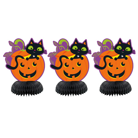 Cat and Pumpkin Mini Honeycomb Table Decorations