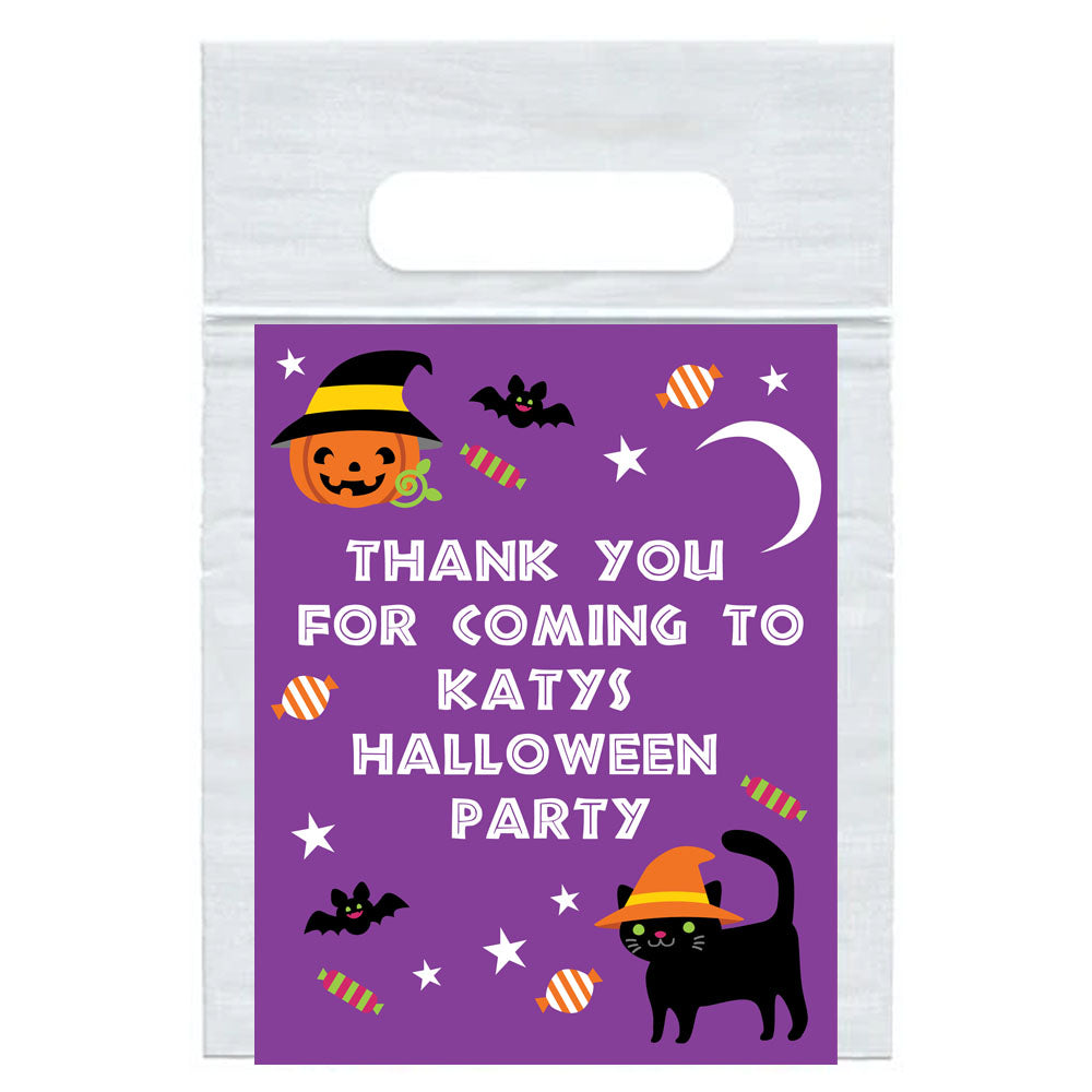 Personalised Cat & Pumpkin Halloween Card Insert with Sealed Party Bag - Pack of 8