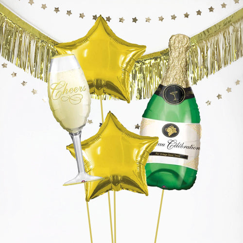 Inflated Champagne Bottle and Glass Celebration Balloon Bundle in a Box