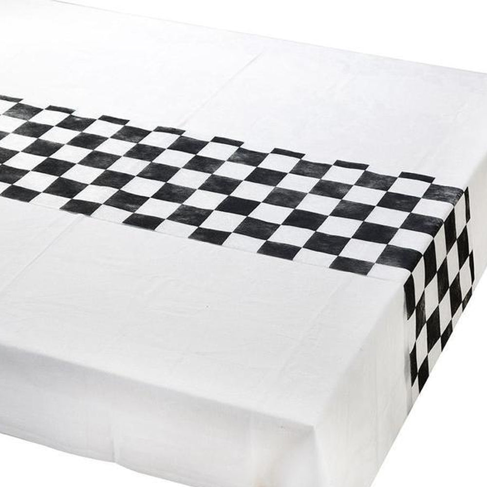 Black and White Chequered Fabric Table Runner - 2m x 30cm