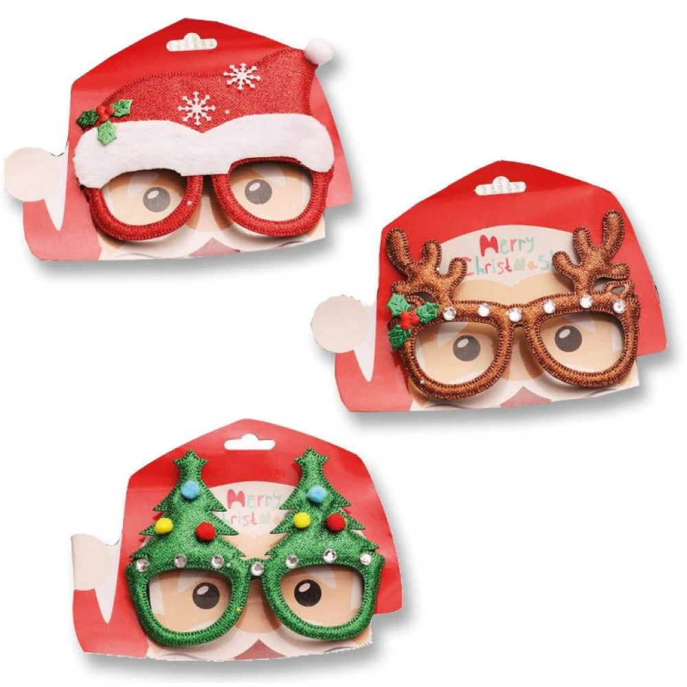 Christmas Novelty Glasses - 3 assorted designs - Each