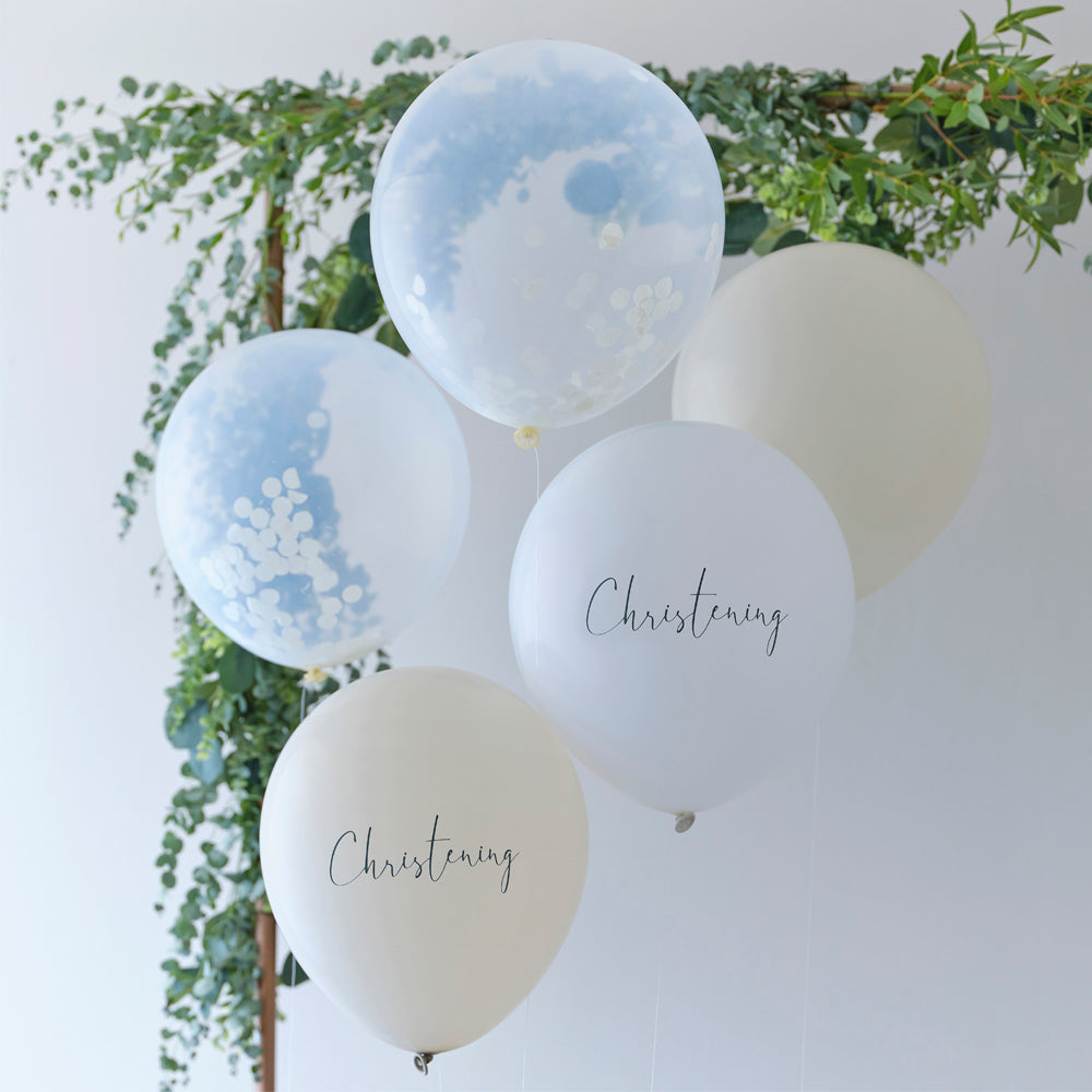 White, Nude and Confetti Christening Balloon Bundle - Pack of 5