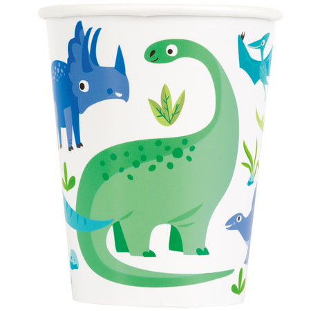 Blue and Green Dinosaur Paper Cups - 255ml - Pack of 8