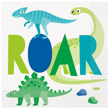 Blue and Green Dinosaur Paper Napkins - 33cm - Pack of 16