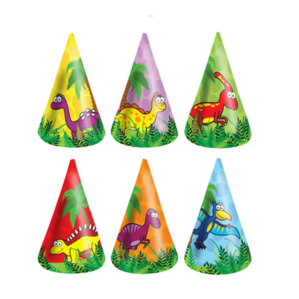 Dinosaur Flat Party Cone Hat - Each - 6 Assorted Designs