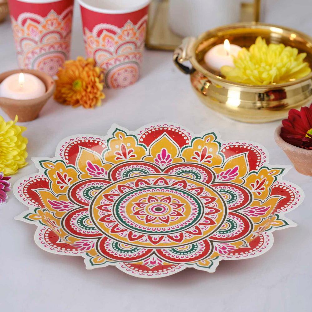 Multicoloured Diwali Plates - Pack of 8