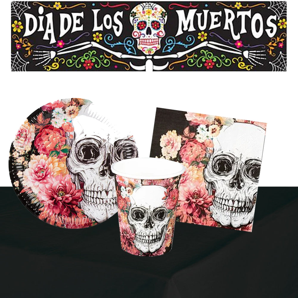 Floral Day Of The Dead Tableware Party Pack - For 10 People