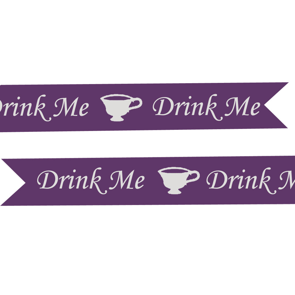 Purple and Silver 'Drink Me' Ribbon - 25mm - Per Metre