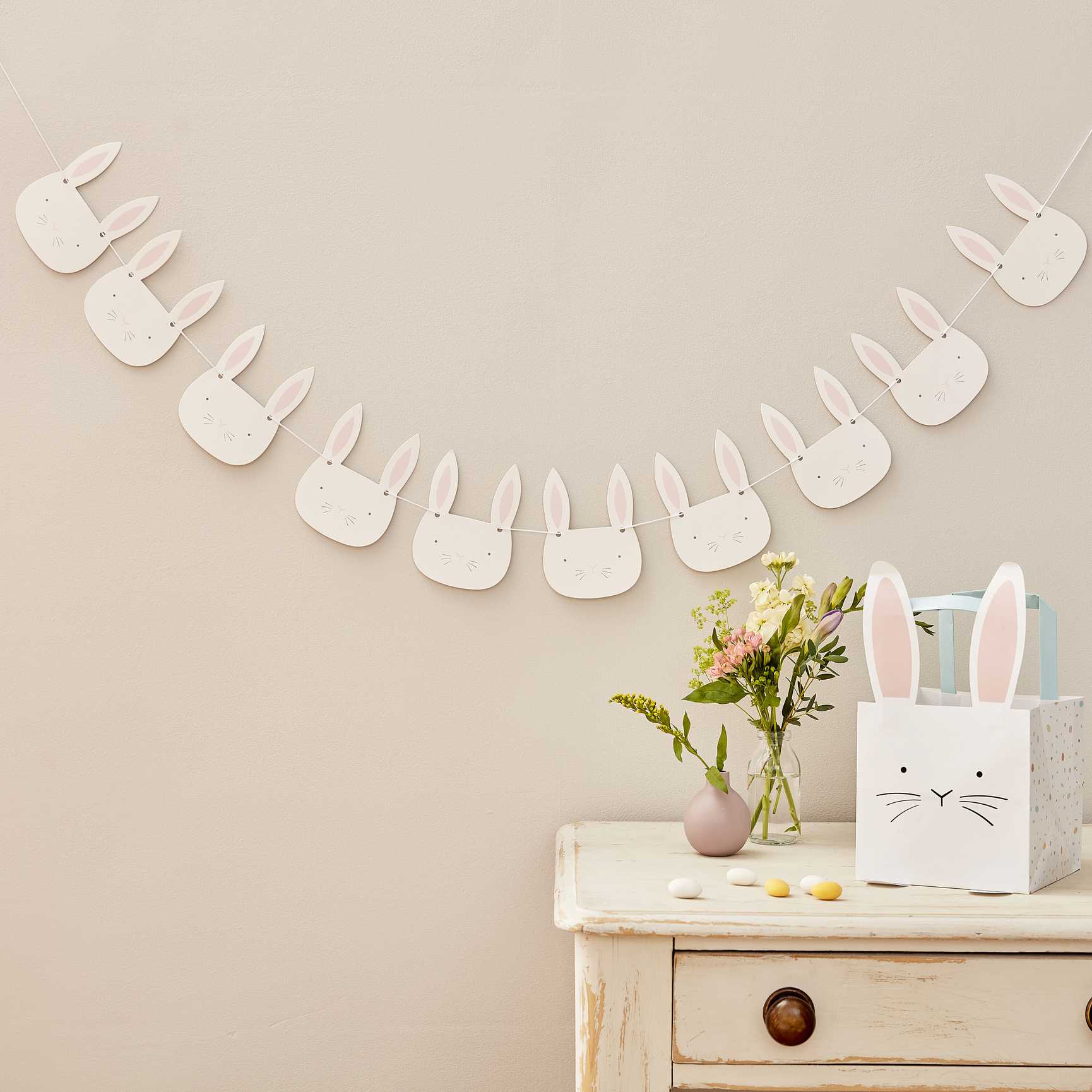 Pink and White Bunny Bunting - 2m