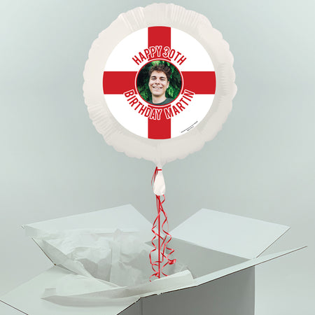 England Flag Inflated Personalised Photo Balloon in a Box
