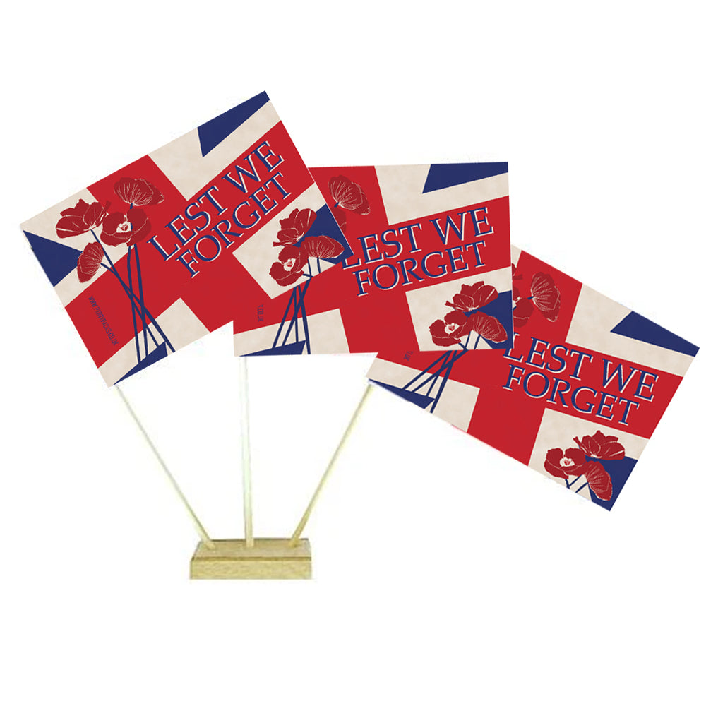 Remembrance Sunday 'Lest We Forget' Paper Table Flags - 15cm on 30cm Pole - Each