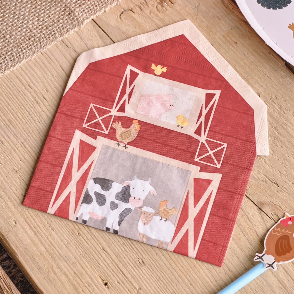 Barn Shaped Farm Paper Party Napkins - Pack of 16 - 33cm