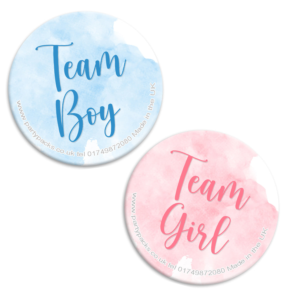 Gender Reveal Team Boy and Team Girl Badge - 58mm - Pack of 2