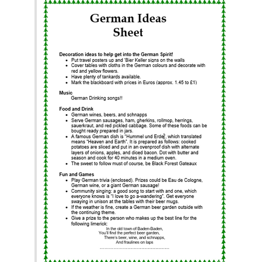 German ideas sheet