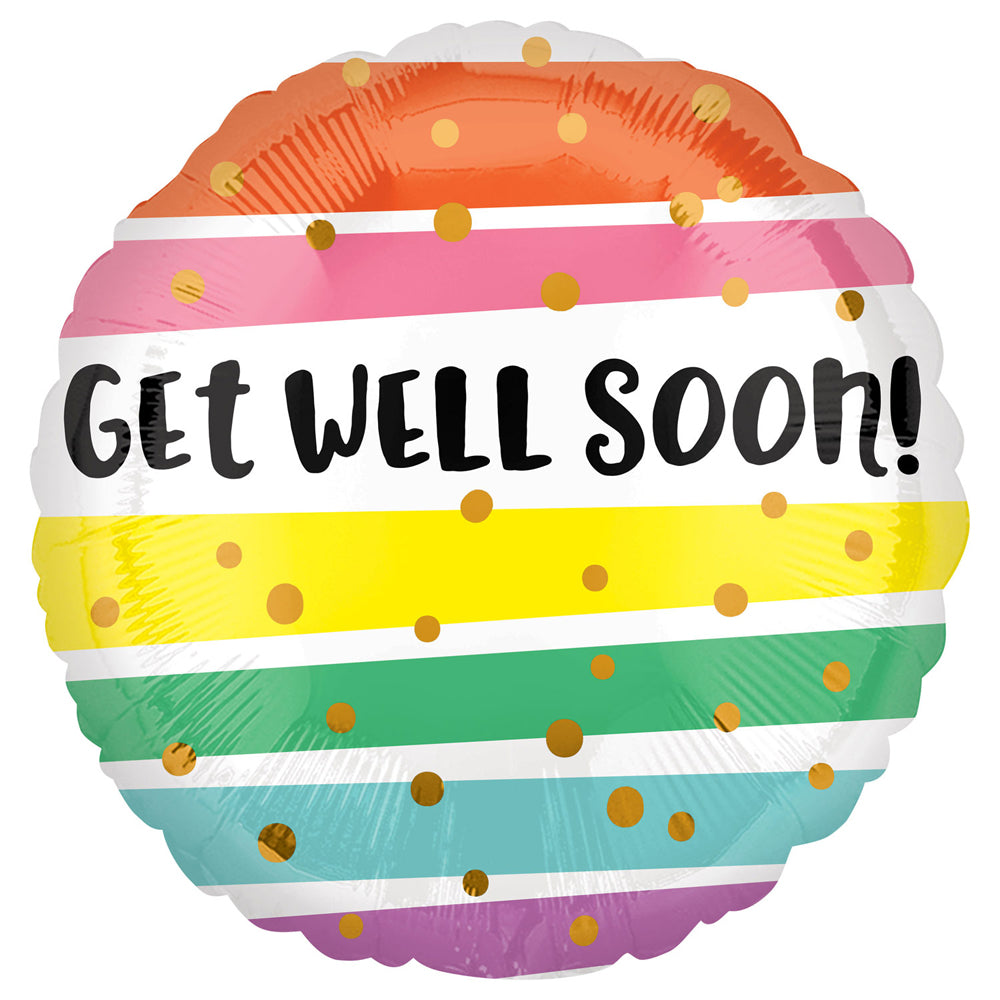 Get Well Soon Colourful Stripes Foil Balloon - 18"