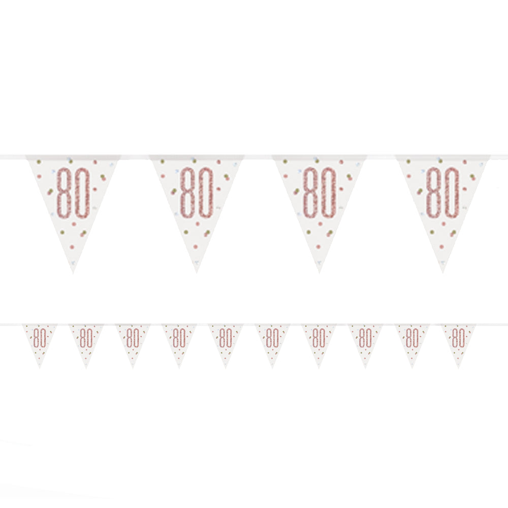 Birthday Glitz Rose Gold '80' Prismatic Bunting - 2.7m