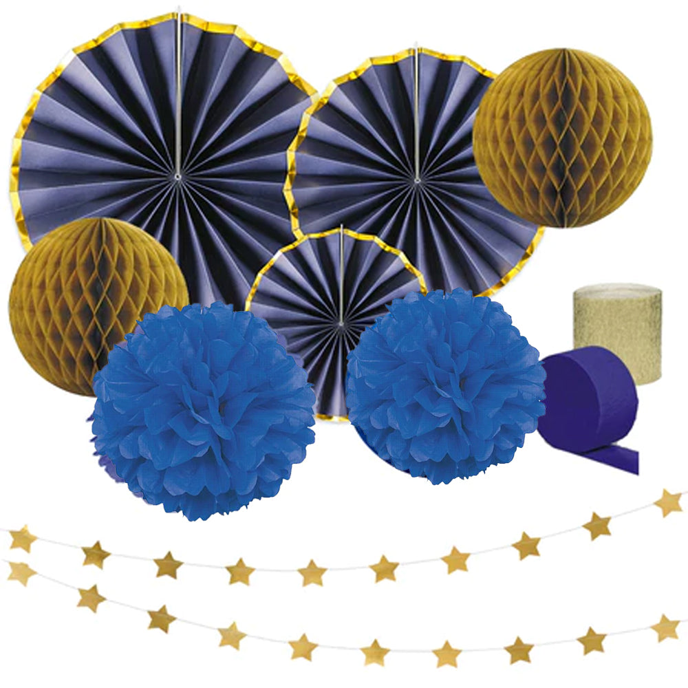 Navy and Gold Paper Decoration Pack