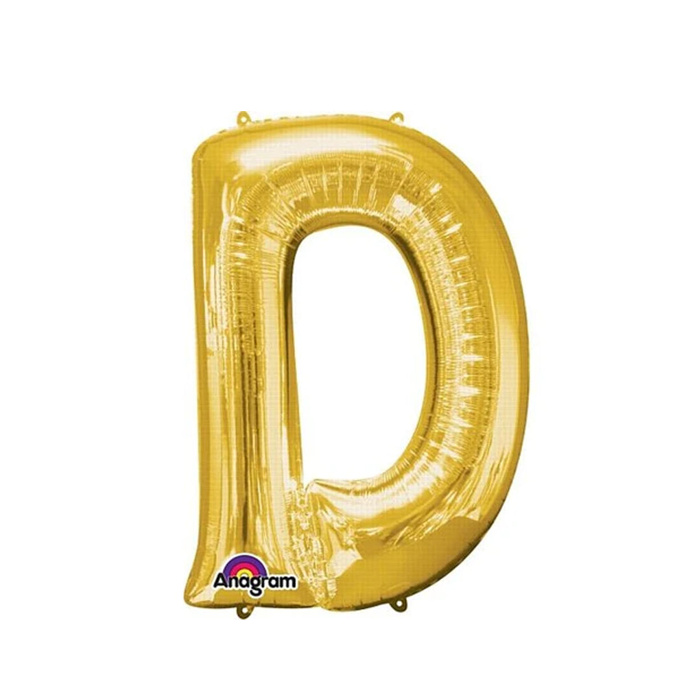 Gold Foil Letter 'D' Air Filled Balloon - No Helium Required! - 16"