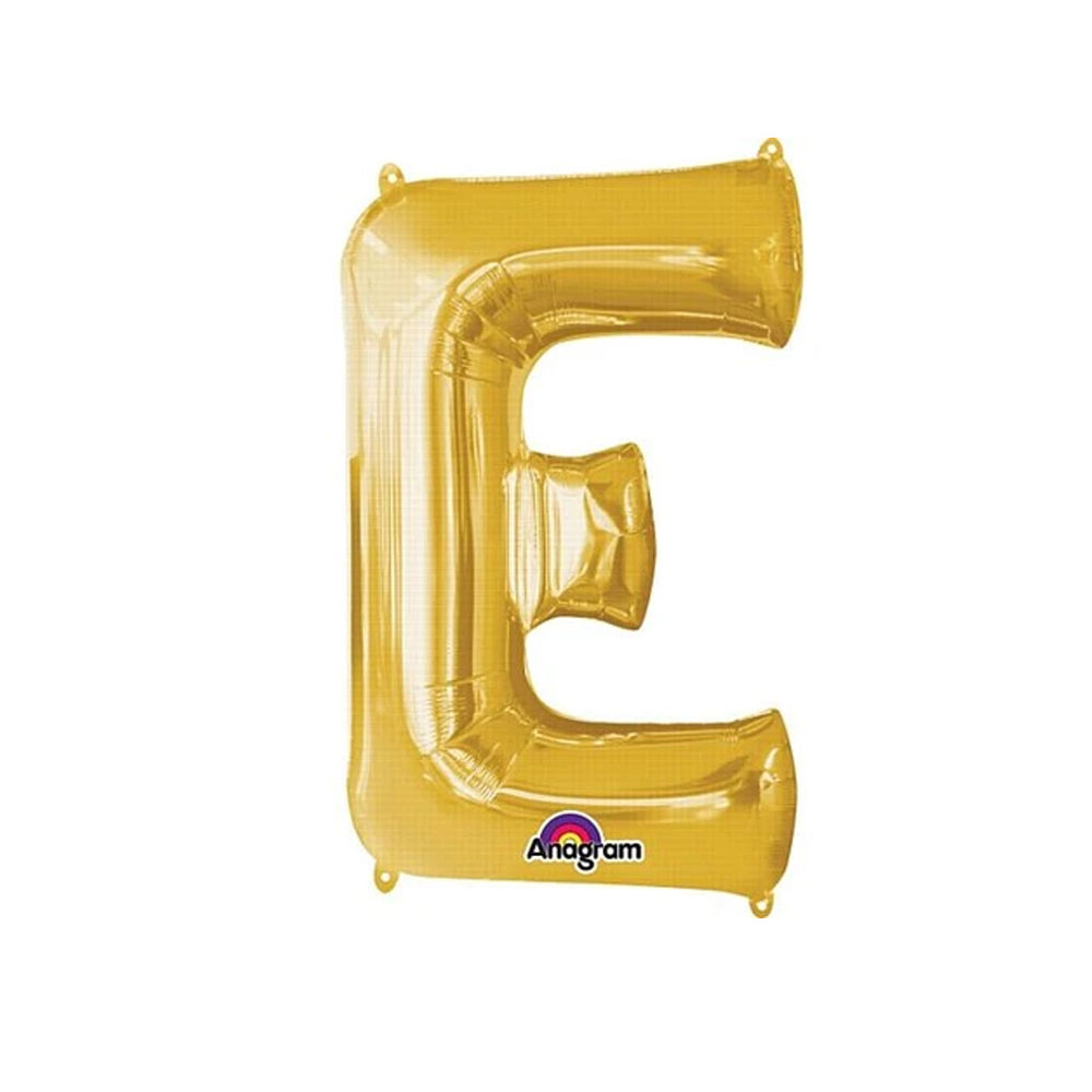 Gold Foil Letter 'E' Air Filled Balloon - No Helium Required! - 16"