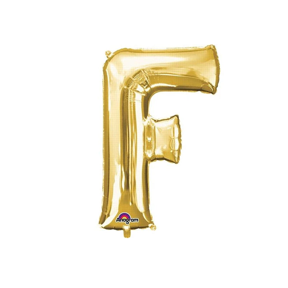 Gold Foil Letter 'F' Air Filled Balloon - No Helium Required! - 16"