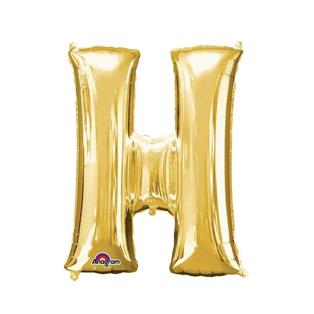 Gold Foil Letter 'H' Air Filled Balloon - No Helium Required! - 16"