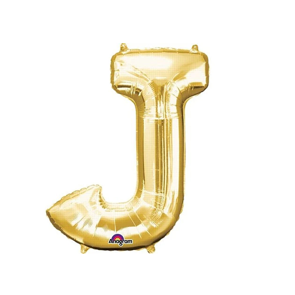 Gold Foil Letter 'J' Air Filled Balloon - No Helium Required! - 16"