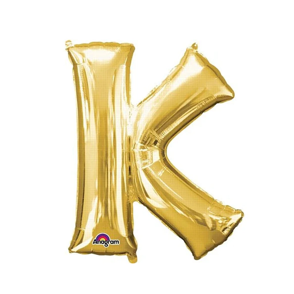 Gold Foil Letter 'K' Air Filled Balloon - No Helium Required! - 16"