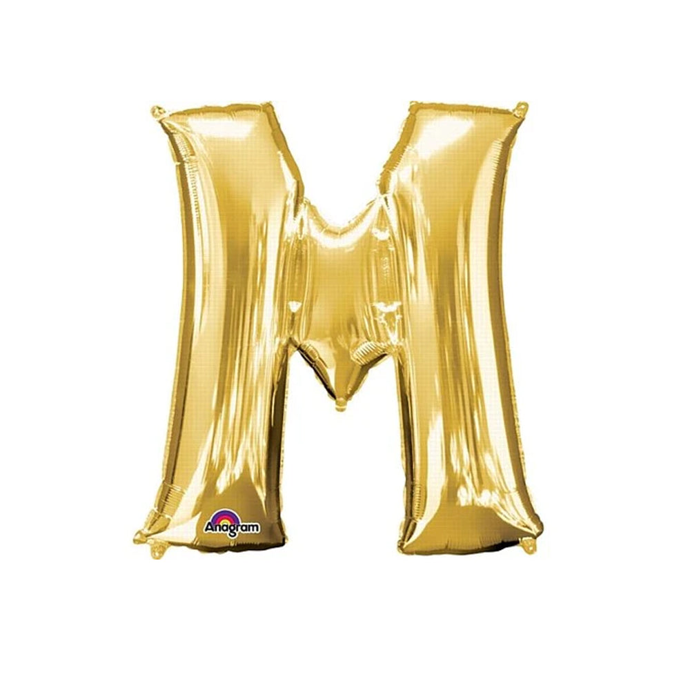 Gold Foil Letter 'M' Air Filled Balloon - No Helium Required! - 16"