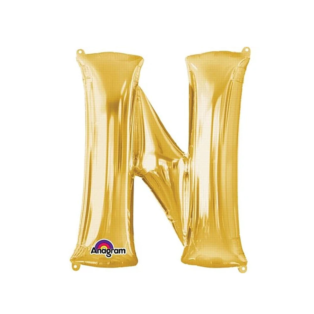 Gold Foil Letter 'N' Air Filled Balloon - No Helium Required! - 16"