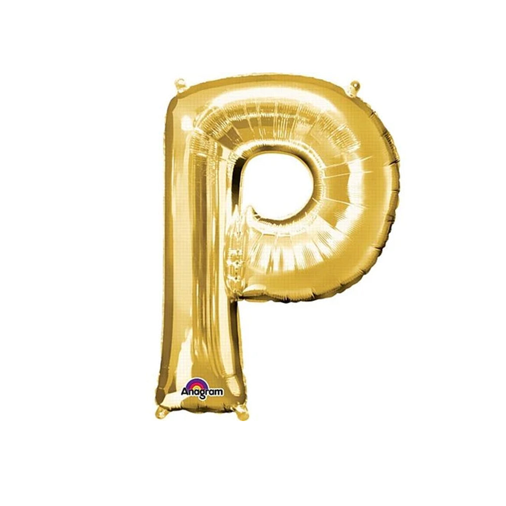 Gold Foil Letter 'P' Air Filled Balloon - No Helium Required! - 16"