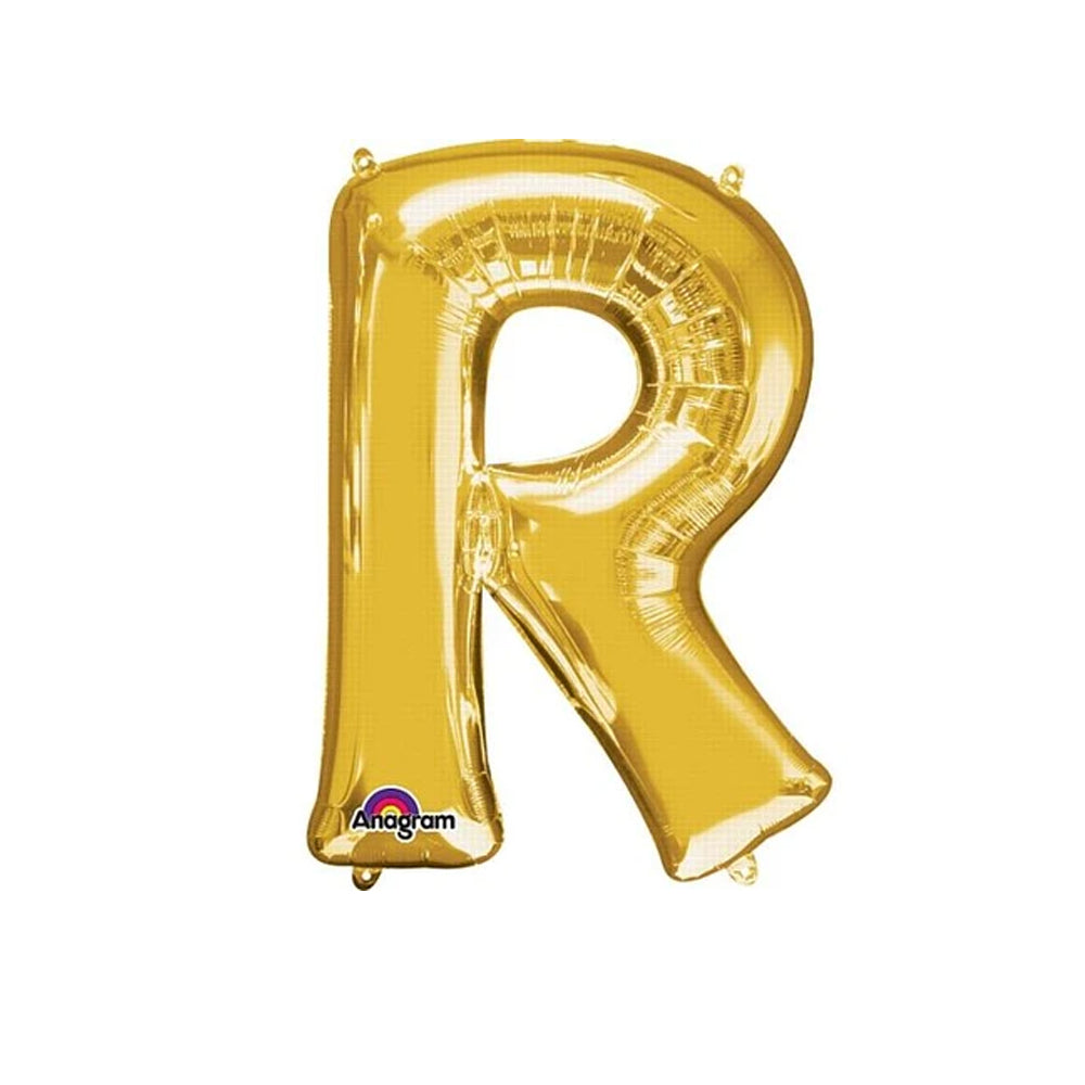 Gold Foil Letter 'R' Air Filled Balloon - No Helium Required! - 16"